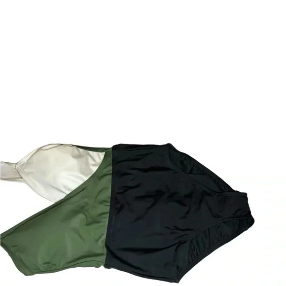 Kona Sol Colorblock Wrap One Piece Swim Straps-B/W/Green-Women’s Small - Picture 6 of 10